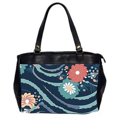 Waves Flowers Pattern Water Floral Minimalist Oversize Office Handbag (2 Sides)