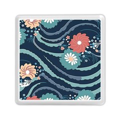 Waves Flowers Pattern Water Floral Minimalist Memory Card Reader (square)