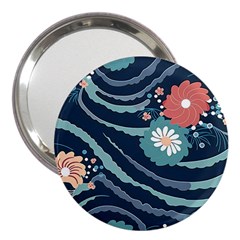 Waves Flowers Pattern Water Floral Minimalist 3  Handbag Mirrors