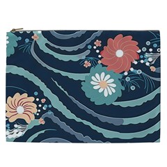 Waves Flowers Pattern Water Floral Minimalist Cosmetic Bag (xxl)