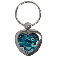 Waves Ocean Sea Abstract Whimsical Abstract Art Key Chain (heart)