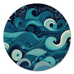 Waves Ocean Sea Abstract Whimsical Abstract Art Magnet 5  (round) by Ravend