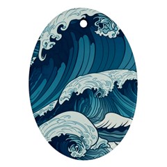 Waves Ocean Sea Pattern Water Tsunami Rough Seas Oval Ornament (two Sides) by Ravend