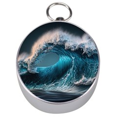 Tsunami Waves Ocean Sea Water Rough Seas Silver Compasses