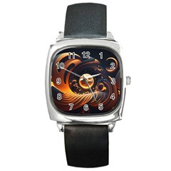 Ai Generated Swirl Space Design Fractal Light Abstract Square Metal Watch