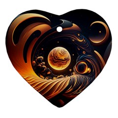 Ai Generated Swirl Space Design Fractal Light Abstract Heart Ornament (two Sides) by Ravend