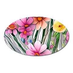 Beautiful Big Blooming Flowers Watercolor Oval Magnet by GardenOfOphir