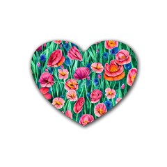 Blossom-filled Watercolor Flowers Rubber Coaster (heart) by GardenOfOphir