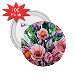 Azure Watercolor Flowers 2.25  Buttons (100 pack) 