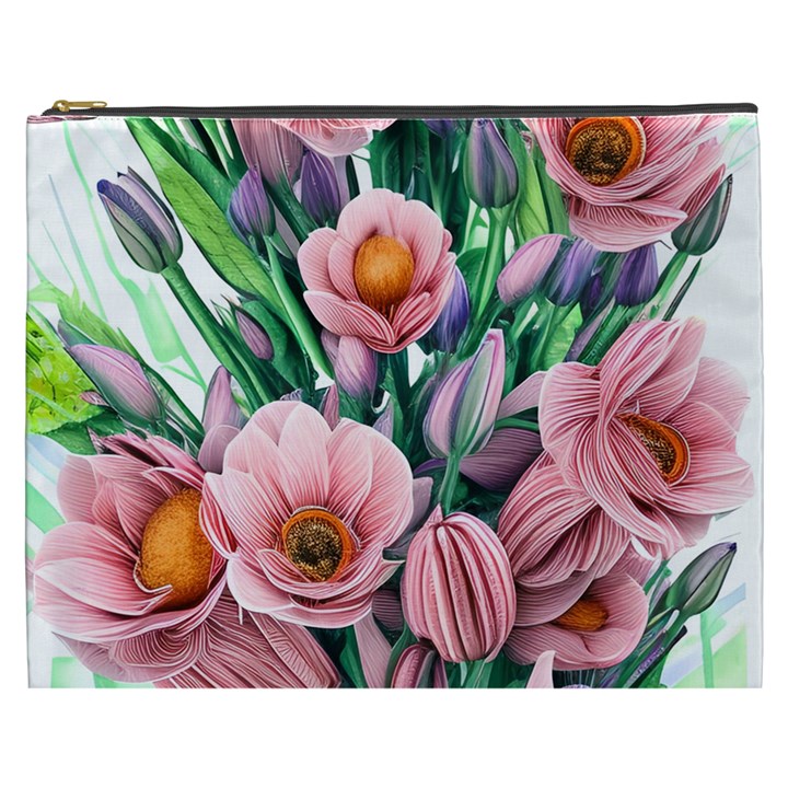 Azure Watercolor Flowers Cosmetic Bag (XXXL)