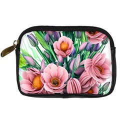 Azure Watercolor Flowers Digital Camera Leather Case by GardenOfOphir