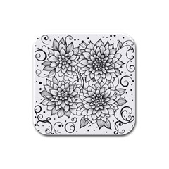 Flowers Template Line Art Pattern Coloring Page Rubber Square Coaster (4 Pack)