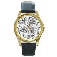 Flowers Template Line Art Pattern Coloring Page Round Gold Metal Watch