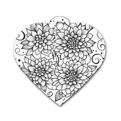 Flowers Template Line Art Pattern Coloring Page Dog Tag Heart (one Side)