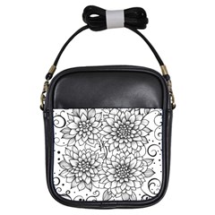 Flowers Template Line Art Pattern Coloring Page Girls Sling Bag