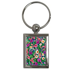 Creative Crimson Crisp Watercolor Flowers Key Chain (rectangle) by GardenOfOphir