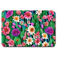 Creative Crimson Crisp Watercolor Flowers Large Doormat by GardenOfOphir