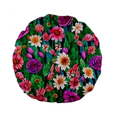 Creative Crimson Crisp Watercolor Flowers Standard 15  Premium Round Cushions