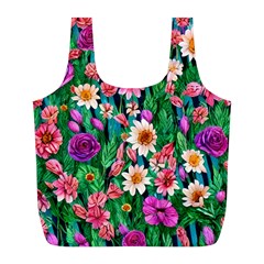 Creative Crimson Crisp Watercolor Flowers Full Print Recycle Bag (L)