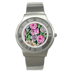 Breathtaking Bright Brilliant Watercolor Flowers Stainless Steel Watch by GardenOfOphir