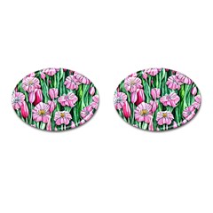 Blushing Bold Botanical Watercolor Flowers Cufflinks (oval) by GardenOfOphir