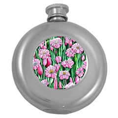 Blushing Bold Botanical Watercolor Flowers Round Hip Flask (5 Oz) by GardenOfOphir