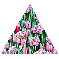 Blushing Bold Botanical Watercolor Flowers Wooden Puzzle Triangle by GardenOfOphir