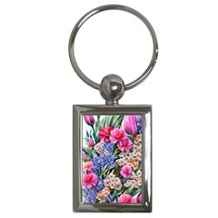 Bountiful Watercolor Flowers Key Chain (rectangle) by GardenOfOphir