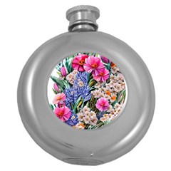 Bountiful Watercolor Flowers Round Hip Flask (5 Oz) by GardenOfOphir