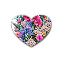 Bountiful Watercolor Flowers Rubber Heart Coaster (4 Pack) by GardenOfOphir