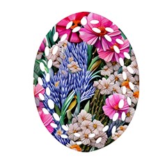 Bountiful Watercolor Flowers Ornament (oval Filigree) by GardenOfOphir