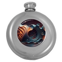 Ai Generated Space Design Fractal Light Motion Round Hip Flask (5 Oz) by Ravend