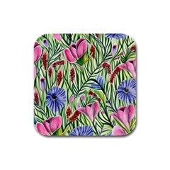 Celestial Watercolor Flower Rubber Square Coaster (4 Pack) by GardenOfOphir