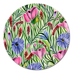 Celestial Watercolor Flower Magnet 5  (round) by GardenOfOphir