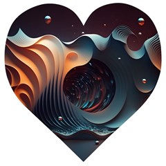 Ai Generated Space Design Fractal Light Motion Wooden Puzzle Heart by Ravend