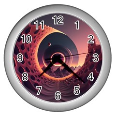 Ai Generated Swirl Space Design Fractal Light 3d Art Wall Clock (silver) by Ravend