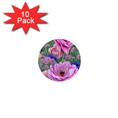 Broken And Budding Watercolor Flowers 1  Mini Buttons (10 Pack)  by GardenOfOphir