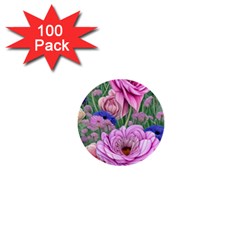 Broken And Budding Watercolor Flowers 1  Mini Buttons (100 Pack)  by GardenOfOphir