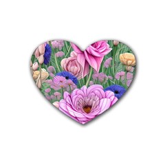 Broken And Budding Watercolor Flowers Rubber Coaster (heart) by GardenOfOphir