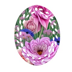 Broken And Budding Watercolor Flowers Ornament (oval Filigree) by GardenOfOphir