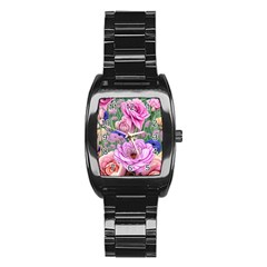 Broken And Budding Watercolor Flowers Stainless Steel Barrel Watch by GardenOfOphir