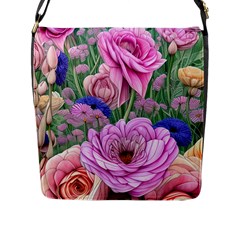Broken And Budding Watercolor Flowers Flap Closure Messenger Bag (l) by GardenOfOphir