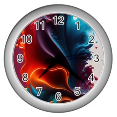 Ai Generated Swirl Splash Blaze Design Art Wall Clock (silver)