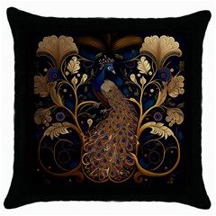 Peacock Plumage Bird Decorative Pattern Graceful Throw Pillow Case (black)