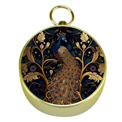 Peacock Plumage Bird Decorative Pattern Graceful Gold Compasses by Ravend