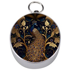 Peacock Plumage Bird Decorative Pattern Graceful Silver Compasses
