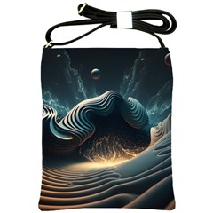 Ai Generated Swirl Space Design Fractal Light Shoulder Sling Bag by Ravend