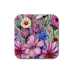 Broken And Budding Watercolor Flowers Rubber Coaster (square) by GardenOfOphir