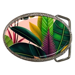 Ai Generated Tropical Leaves Foliage Wallpaper Belt Buckles