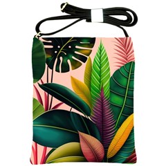 Ai Generated Tropical Leaves Foliage Wallpaper Shoulder Sling Bag